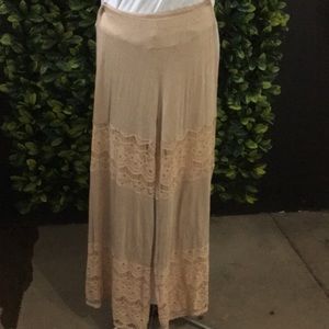 Boho knit and lace pants